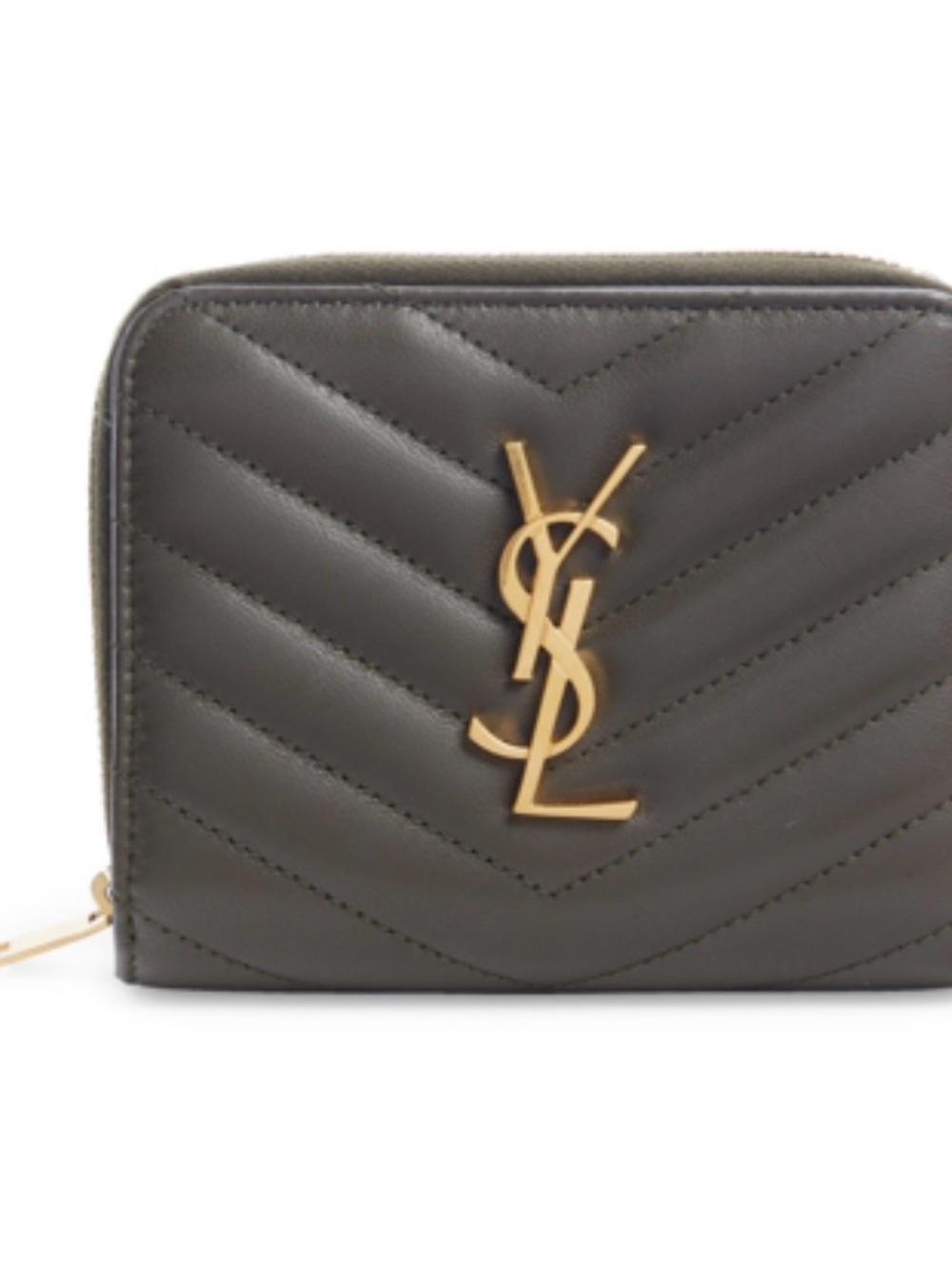 Saint Laurent Cassandre Leather Compact Wallet in Light Musk